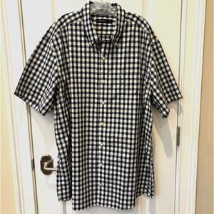 Nautica Mens 3XL Navy Checked Short Sleeve  100% Cotton Crisp Clean Look Classic